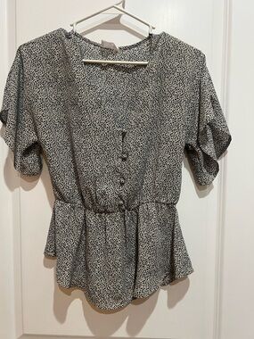 Sienna Sky Black and a Off-White Printed Button Peplum Top